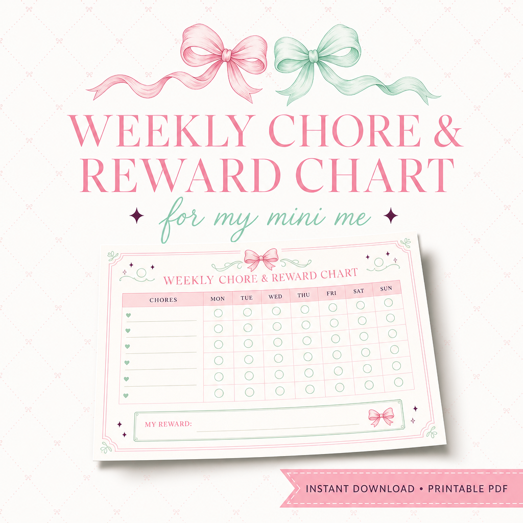 🎀 Weekly Chore & Reward Chart for Girls | Printable Routine Tracker | Kids Responsibility Chart | Instant Download 🎀